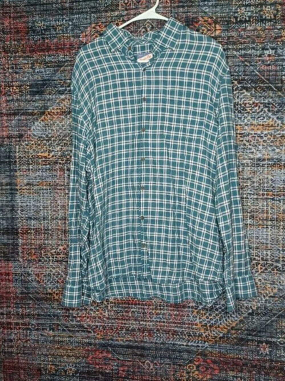 johnnie-O mens green white red plaid button front shirt XL